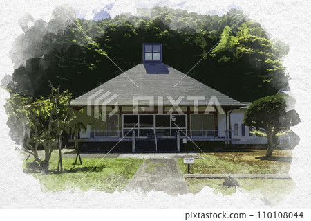 Watercolor style Obama Jokoji Temple Main Hall Obama City, Fukui Prefecture 110108044