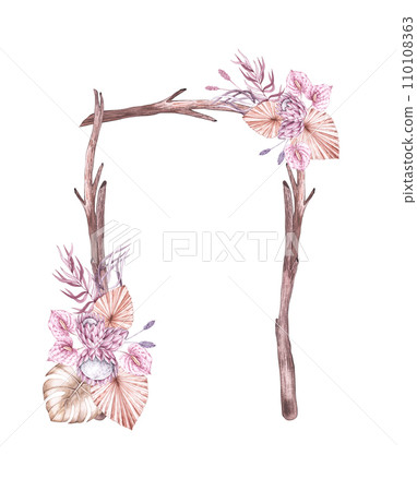 Wedding arch in boho style on a white background Wedding arch in boho style on a white background 110108363