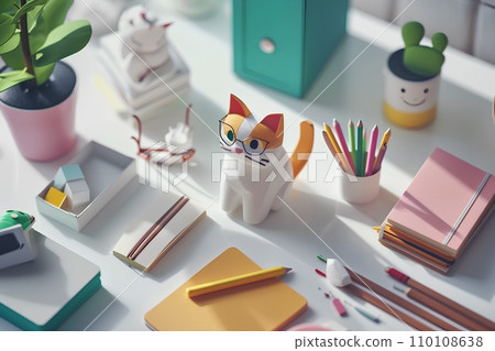 Cat and stationery 110108638
