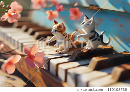 Piano and cat (cherry blossoms) -3 110108786
