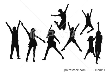 Silhouette collection of happy people jumping in various poses. Silhouette collection of happy people jumping in various poses. 110109041