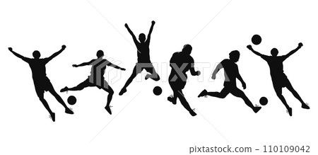 Silhouette collection of people playing football in various poses 110109042