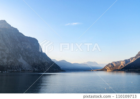 Mountain landscape, picturesque mountain lake in the summer morning, large panorama. Como, Italy 110109713