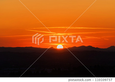 Colorful sunset on top of Italian mountain alps. Beautiful mountain landscape 110109737
