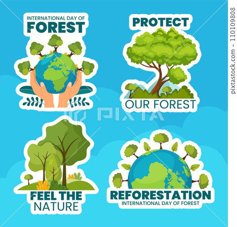 Forest Day Label Flat Cartoon Hand Drawn Templates Background Illustration 110109808