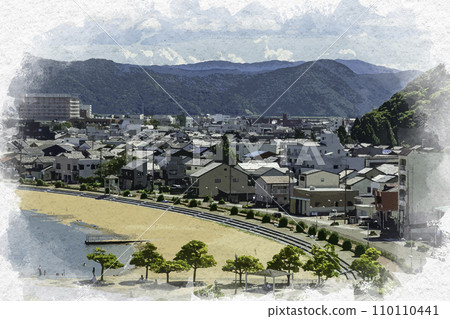 水彩風格小浜美人魚海灘 福井縣小浜市 110110441