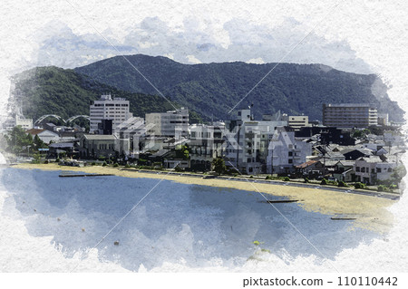 Watercolor style Obama Mermaid Beach Obama City, Fukui Prefecture 110110442