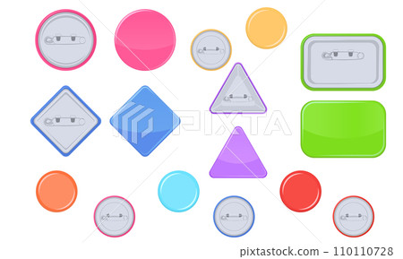 Illustration of tin badges of various shapes 110110728