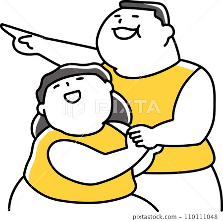 Smiling fat man and woman pointing Smiling fat man and woman pointing 110111048