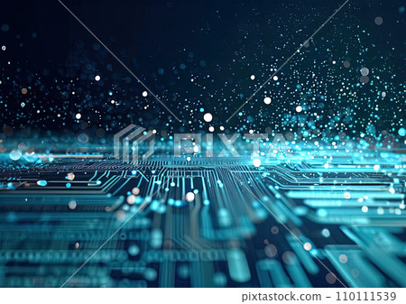 abstract futuristic digital landscape particles on circuit board abstract futuristic digital landscape particles on circuit board 110111539