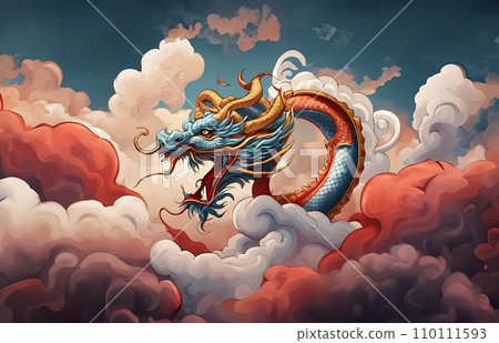 Japanese style dragon illustration  110111593