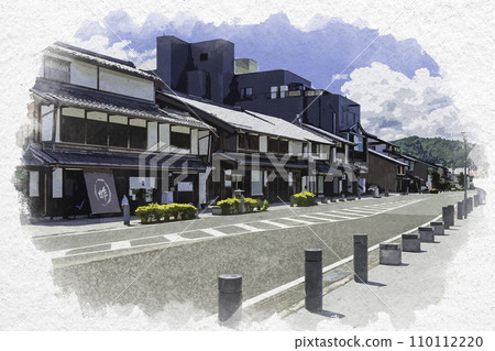 水彩風格小濱濱參道小濱町野站/福井縣旭座小濱市 110112220