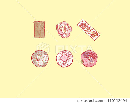 Blackcurrant cake, crepe cake, tiramisu, strawberry parfait, rum raisin cake, chocolate cake 110112494