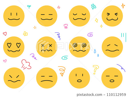 Handwritten emoticons set - variations of facial expressions Handwritten emoticons set - variations of facial expressions 110112959