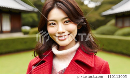 A woman in a red coat 110113005