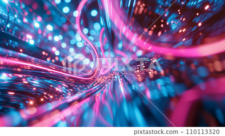 《能量與流體運動：霓虹燈的抽象數位設計》<AI生成圖像> 110113320