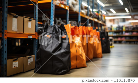 AI-generated content. Chemical fertilizer Urea Stockpile jumbo-bag in warehouse waiting for shipment. 110113870