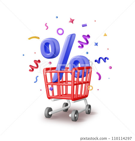 3D Shopping Cart with Percentage and Confetti 110114297