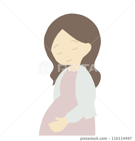 Pregnant woman touching her stomach with a happy face (no main line) Pregnant woman touching her stomach with a happy face (no main line) 110114497