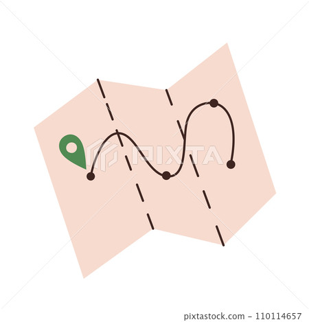 Travel map icon, vector doodle illustration of trip itinerary with establishing shots, navigation with waypoints, planning route, backpacking checklist, isolated colored clipart on white background Travel map icon, vector doodle illustration of trip itinerary with establishing shots, navigation with waypoints, planning route, backpacking checklist, isolated colored clipart on white background 110114657