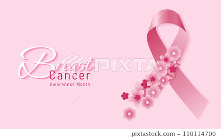 Breast cancer awareness month banner, with pink ribbon symbol. health care concept. 110114700