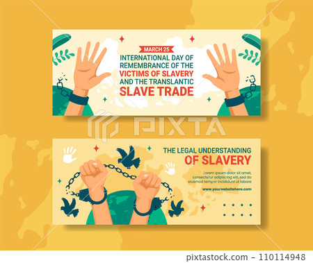 Remembrance of the Victims of Slavery and the Transatlantic Slave Trade Day Horizontal Banner Cartoon Hand Drawn Templates Background Illustration 110114948