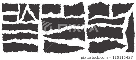 Paper rectangle with rough edge. Torn shapes with jagged border. Grunge strip background. Vector silhouettes set. Paper rectangle with rough edge. Torn shapes with jagged border. Grunge strip background. Vector silhouettes set. 110115427