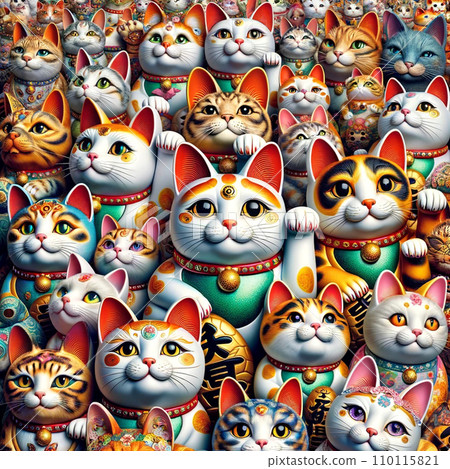 A flock of beckoning cats, happiness, luck, fortune A flock of beckoning cats, happiness, luck, fortune 110115821
