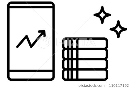 Image of profit from investment, smartphone chart and coin icon, simple line drawing illustration Image of profit from investment, smartphone chart and coin icon, simple line drawing illustration 110117192