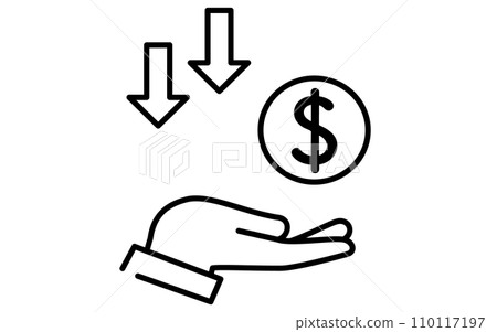 Icon showing profit and loss from foreign currency investment, simple line drawing illustration 110117197