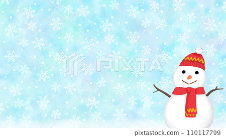 Snowman and snowflake background 16:9 110117799
