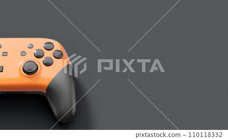 Realistic orange video game joysticks or gamepads on black background 110118332