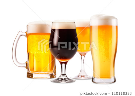 Set of Beer glasses on a white background. Mugs with drink like Ipa, Pale Ale, Pilsner, Porter or Stout Set of Beer glasses on a white background. Mugs with drink like Ipa, Pale Ale, Pilsner, Porter or Stout 110118353