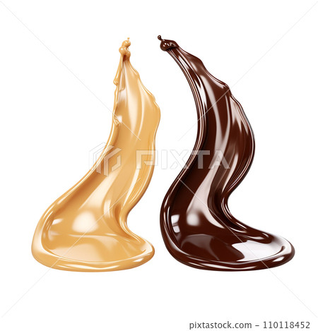 AI-generated content. dark chocolate and sweet caramel sauce swirls splashes 110118452