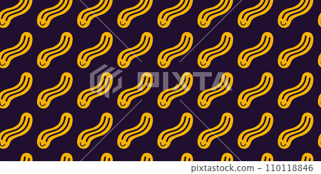 Seamless pattern with Distorted wavy smiley, melt yellow smile stretched into a wave, cartoon style. Trendy modern vector illustration on a dark background Seamless pattern with Distorted wavy smiley, melt yellow smile stretched into a wave, cartoon style. Trendy modern vector illustration on a dark background 110118846