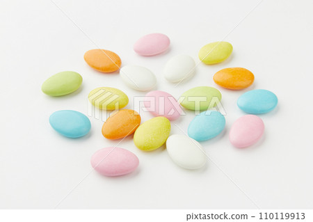 Traditional Easter Portuguese candies. Colorful sweets on white background. 110119913