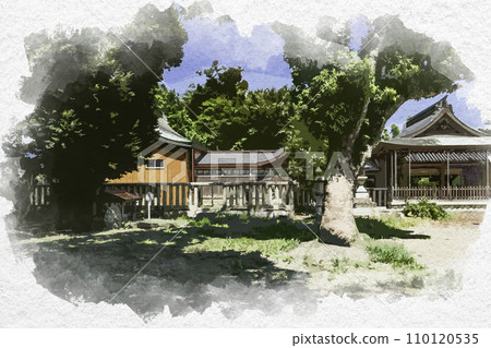 Watercolor style Obama Castle Ruins Obama Shrine Main Building Obama City, Fukui Prefecture 110120535