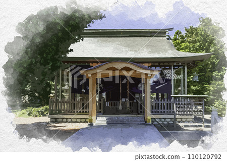 水彩風格小濱城遺址小濱神社參拜大堂小濱市，福井縣 110120792