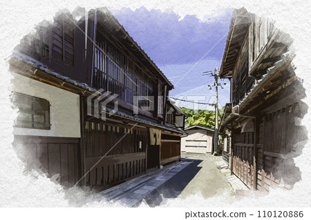 福井縣小浜市桑町町水彩風格小浜西組街景 110120886