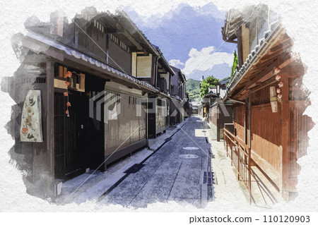 Watercolor style Obama Nishigumi townscape Obama City, Fukui Prefecture 110120903