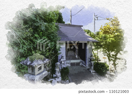 水彩風格小浜著名瀑布金刀比羅神社小浜市福井縣 110121003