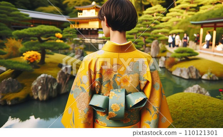 花園裡穿著和服的女人 花園裡穿著和服的女人 110121301