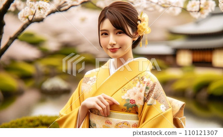 穿著黃色和服的女人 穿著黃色和服的女人 110121307