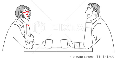 Senior couple drinking coffee facing each other Senior couple drinking coffee facing each other 110121809
