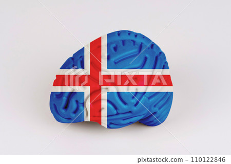 On a white background, a model of the brain with a picture of a flag - Iceland 110122846