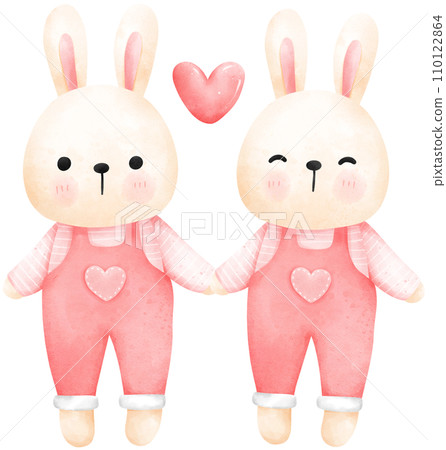Cute couple rabbit watercolor illustration, valentine's day Cute couple rabbit watercolor illustration, valentine's day 110122864