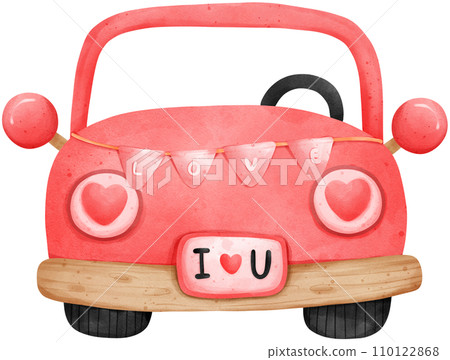 Cute car watercolor illustration, valentine's day Cute car watercolor illustration, valentine's day 110122868