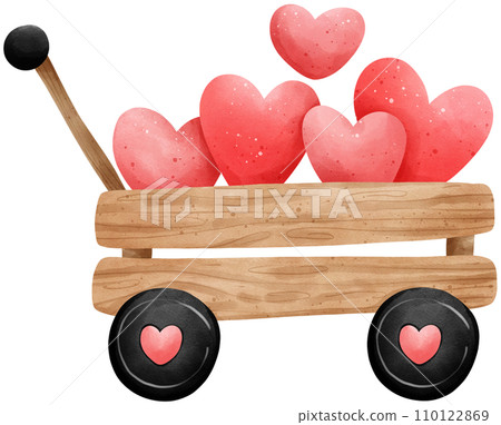 Cute a group of heart in a wooden trolley watercolor illustration, valentine's day Cute a group of heart in a wooden trolley watercolor illustration, valentine's day 110122869