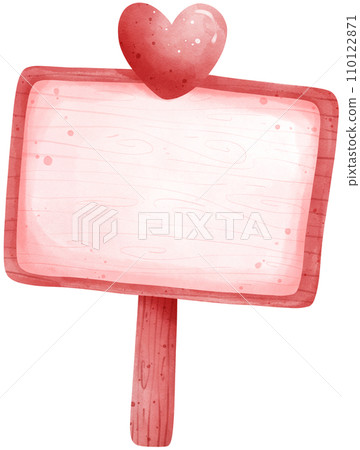 Cute blank sign board watercolor illustration, valentine's day Cute blank sign board watercolor illustration, valentine's day 110122871