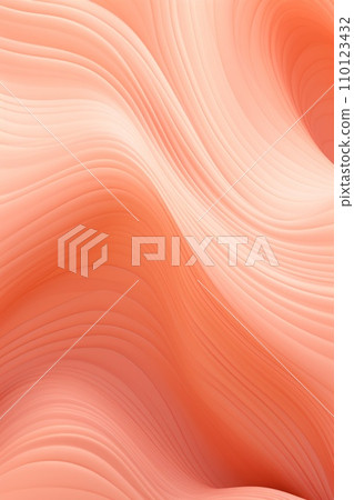 AI-generated content. Abstract line wavy pattern in peach fuzz and apricot crush colour, monochrome background. Vertical. 110123432